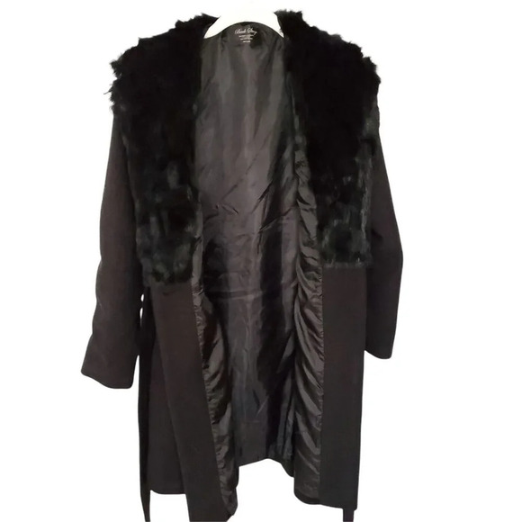 Back Stage Wool Coat Womens Size Small Black Faux Fur Made in Korea Snap Button - Picture 2 of 12